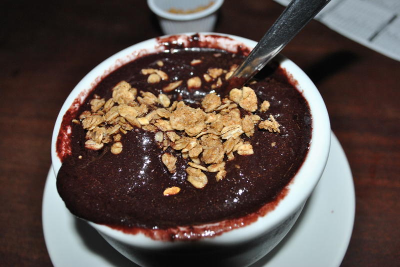 A close-up of açai. Açai is a fruit from the Amazon that is so fragile that the only way to keep it fresh is to export the frozen pulp
